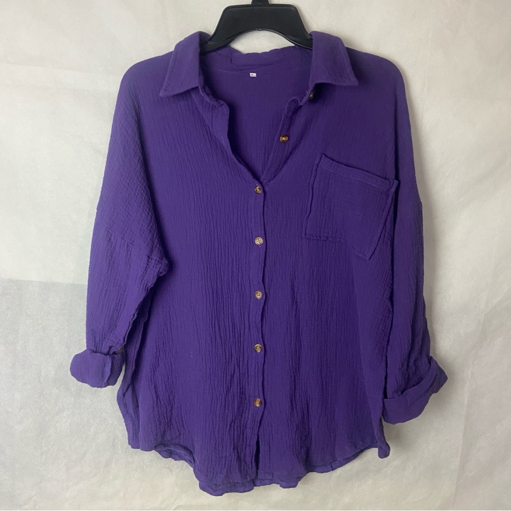 Women's Cotton Purple Button-Up Shirt Size Large